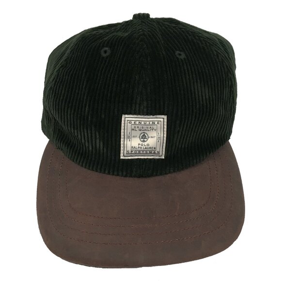 NEW Vintage Polo Ralph Lauren Baseball Hat! Dark Green Corduroy & Leather Bill